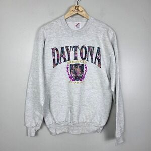 Vintage Jerzees Daytona Beach Florida Floral Graphic Sweatshirt Gray Womens M